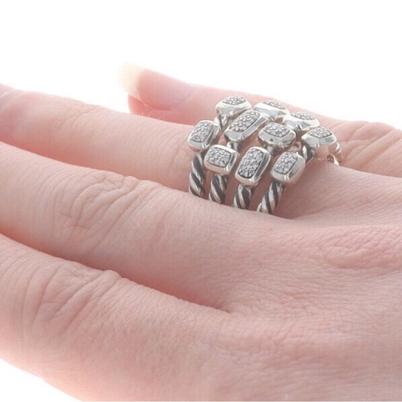 DAVID YURMAN CONFETTI STERLING PAVE DIAMOND RING 4 ROWS SIZE 7 - Picture 14 of 14